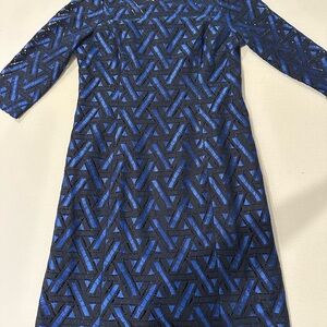 Elegant Blue and Black Patterned Dress